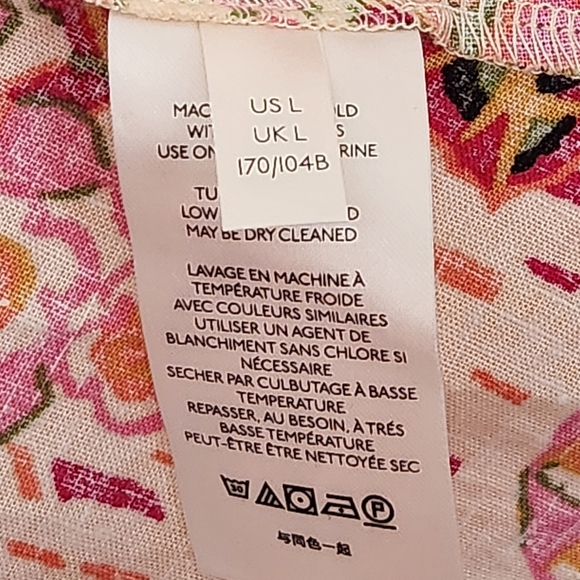 Free People Linen Pink/Cream Floral Print Ruffled Hem Tunic/Mini Dress Size L - Picture 11 of 12